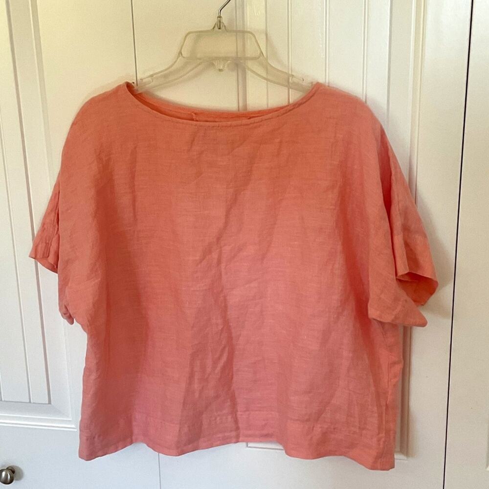 Yuvita Linen Top pink peach Lagenlook crop basic capsule coral beachy summer S